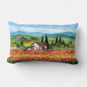 COUSSIN RECTANGLE PRINTEMPS EN TOSCANE / CHAMPS DE FLEURS COLORÉS