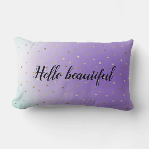 Coussin Rectangle Purple Aqua Ombre Gold Hearts personnalisés