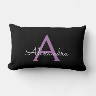 Coussin Rectangle Purple Black Script Girl Nom du monogramme