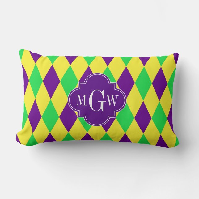 Coussin Rectangle Purple Yellow Green Harlequin Purp Quat 3 Monogram (Recto)