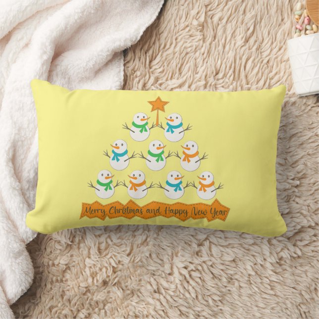 Coussin Rectangle Pyramide des sapins de Noël faite de bonhommes de  (Couverture)