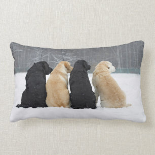Coussin Rectangle Quatre Chiens du Labrador en neige