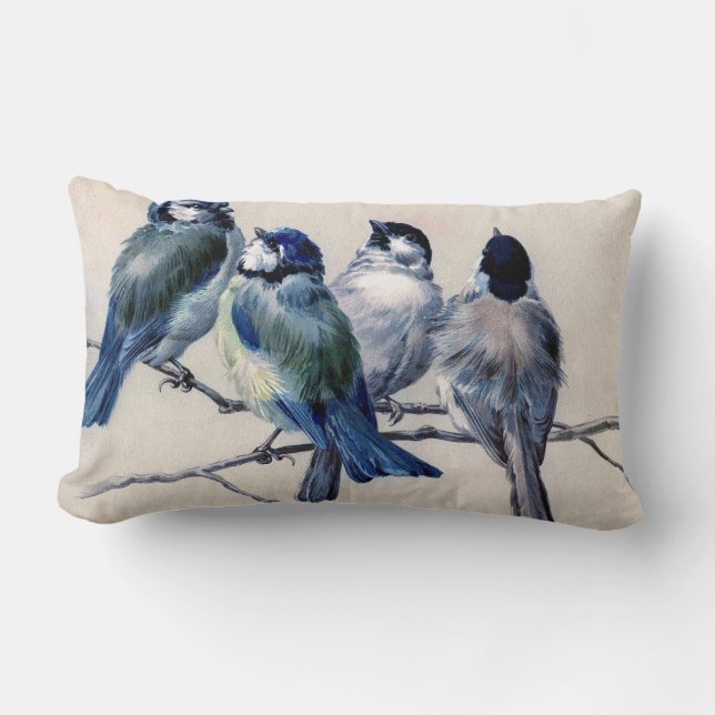 Coussin Rectangle Quatre oiseaux sur une branche (Recto)