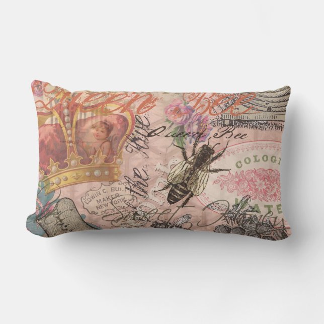 Coussin Rectangle Queen Bee Vintage magnifique collage (Recto)