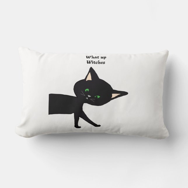 Coussin Rectangle Quelle Sorcière ! Chat noir drôle avec yeux verts (Recto)
