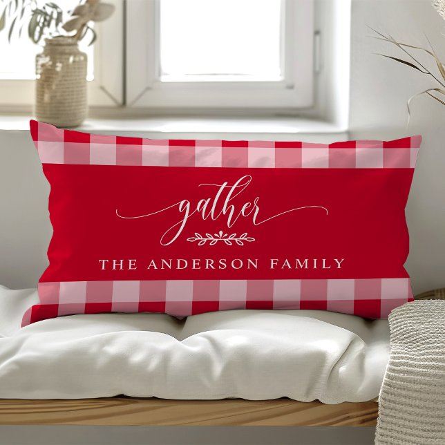 Coussin Rectangle Rassembler la vérification du buffle rouge et blan (Créateur téléchargé)