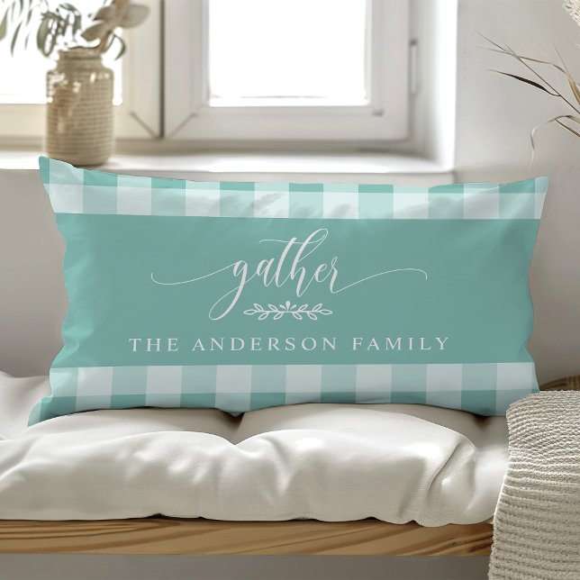 Coussin Rectangle Rassembler Teal & White Buffalo Check  (Créateur téléchargé)