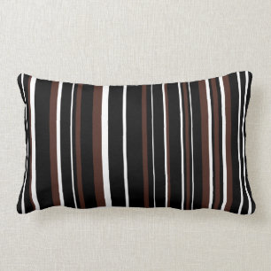 Coussin Rectangle Rayure de code-barres noir, marron et blanc