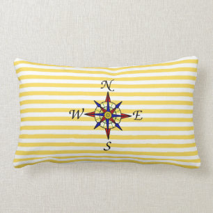 Coussin Rectangle Rayure jaune nautique avec la boussole