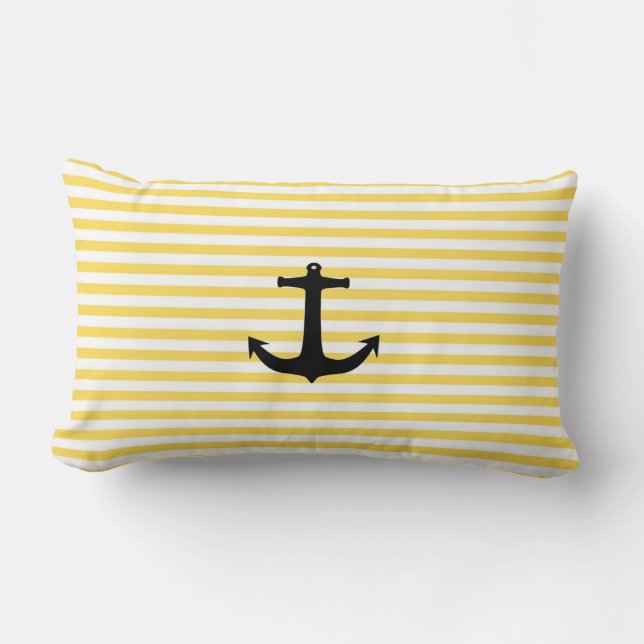 Coussin Rectangle Rayure jaune nautique avec l'Ancre (Recto)