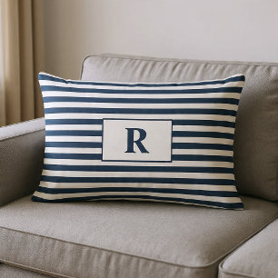Coussin Rectangle Rayures Bleu/Blanc Monogrammées