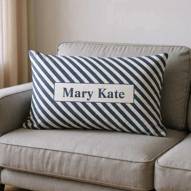 Coussin Rectangle Rayures Bleu/Blanc Monogrammées (Créateur téléchargé)