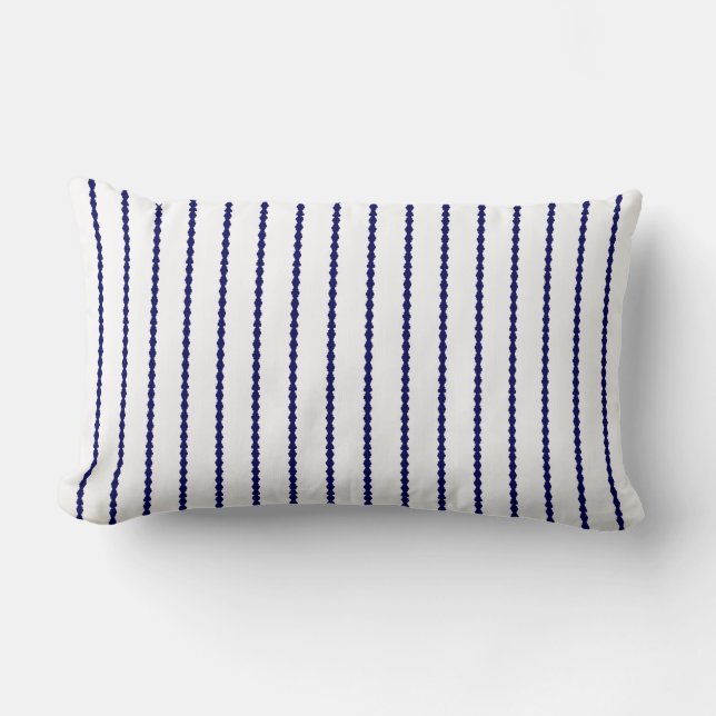 Coussin Rectangle Rayures, bleu marine et blanc crantés modernes (Recto)