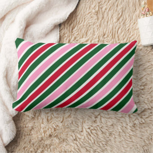 Coussin Rectangle Rayures de canne à bonbon de Noël rose vert et rou