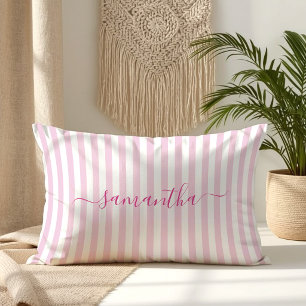 Coussin Rectangle Rayures de signature rose clair et blanc