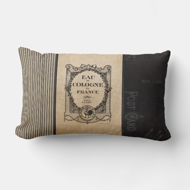 Coussin Rectangle Rayures françaises de noir de toile de jute de (Recto)