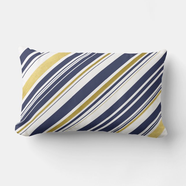 Coussin Rectangle Rayures modernes de marine et d'or (Recto)
