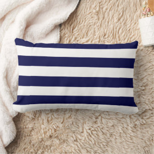 Coussin Rectangle Rayures Nautiques Bleu Nuit et Blanc 