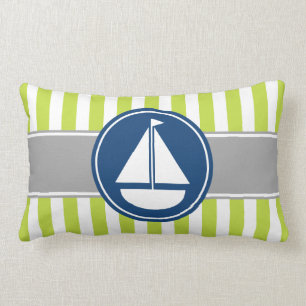 Coussin Rectangle Rayures nautiques de voilier de vert de chaux