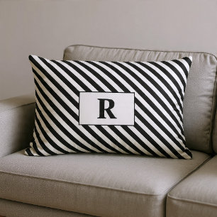 Coussin Rectangle Rayures Noir/Blanc Monogrammées