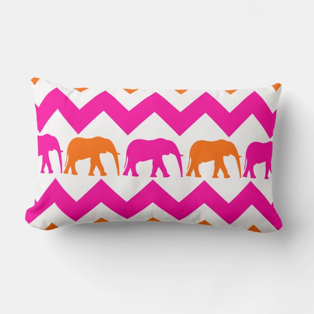 Coussin Rectangle Rayures oranges de Chevron d'éléphants de roses (Recto)