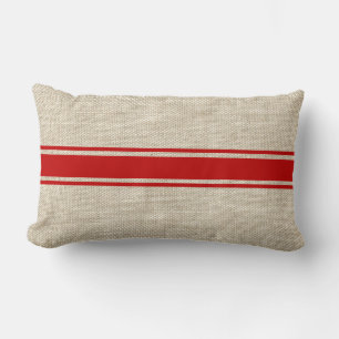 Coussin Rectangle Rayures rouges sur le carreau de toile de jute de