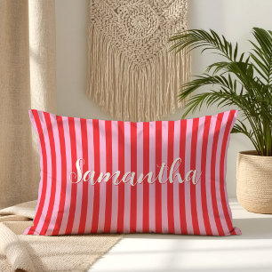 Coussin Rectangle Rayures Signature Rouge et Rose