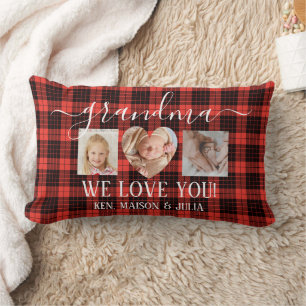 Coussin Rectangle Red Black Plaid 3 photo Collage cadeau personnalis