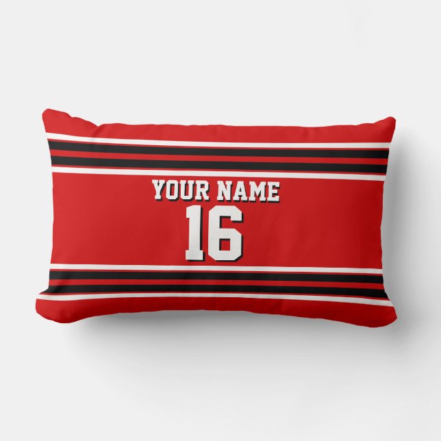 Coussin Rectangle Red Black White Team Jersey Numéro personnalisé No (Recto)