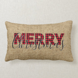 Coussin Rectangle Red Buffalo Plaid and Calligraphy Joyeux Noël