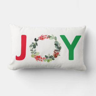Coussin Rectangle Red et Green Joy Motif de couronnes de vacances