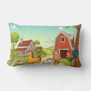 Coussin Rectangle Red Farmhouse Grange et animaux de la ferme