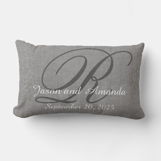 Coussin Rectangle Regard de toile rustique gris de monogramme de (Recto)