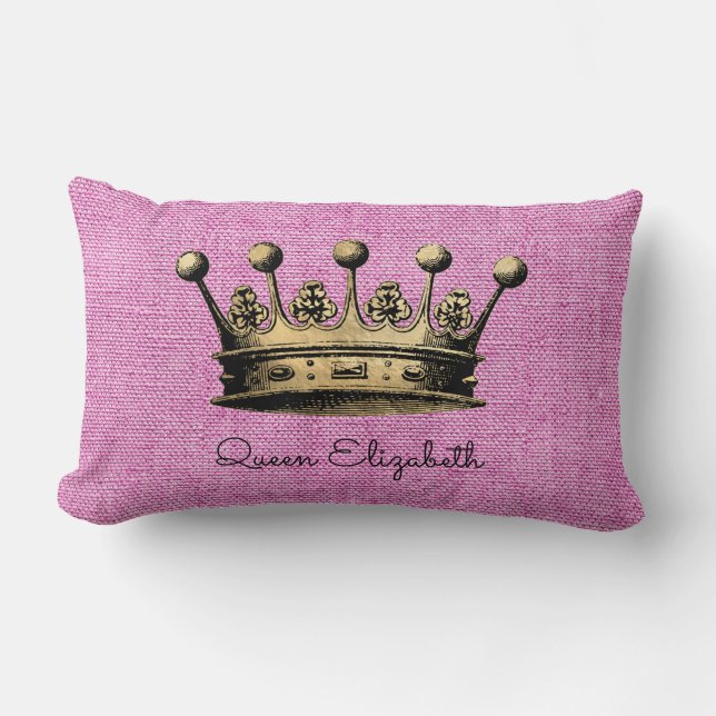 Coussin Rectangle Reine Elizabeth Nom personnalisé Royal Gold Crown (Recto)