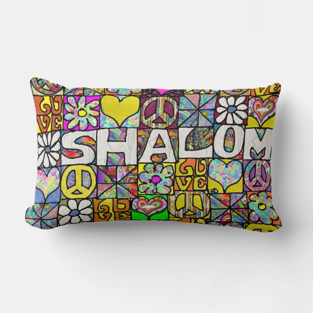 Coussin Rectangle Retro 60s Psychedélique Shalom LOVE Jeu d'oreiller (Recto)