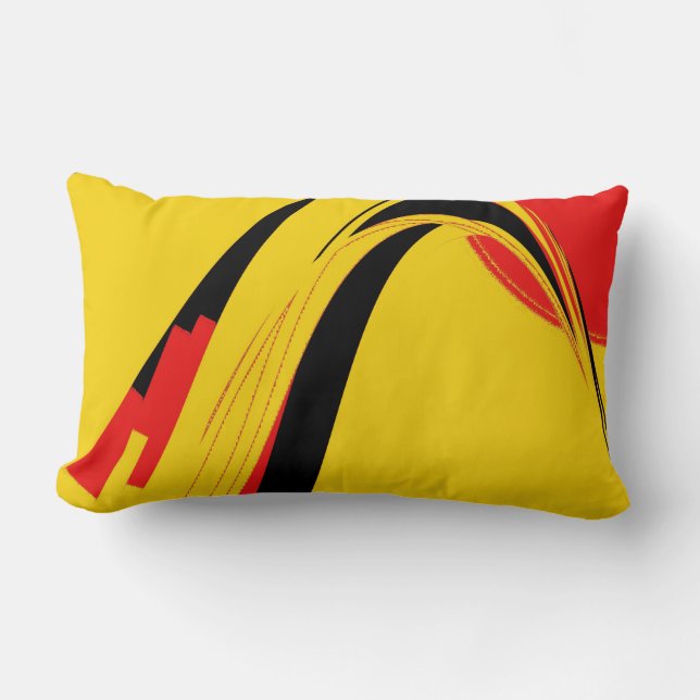 Coussin Rectangle Rétro art abstrait noir jaune rouge (Recto)
