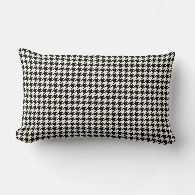 Coussin Rectangle Rétro noir et crème de motif de pied-de-poule (Recto)