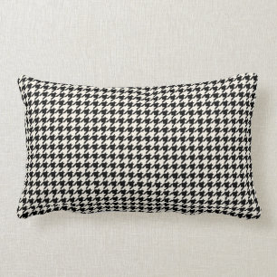 Coussin Rectangle Rétro noir et crème de motif de pied-de-poule