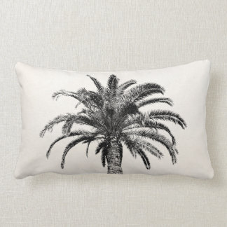 Coussin Rectangle Rétro palmier tropical d'île en noir et blanc