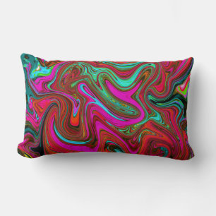 Coussin Rectangle Retro Super Magenta, Rouge et Bleu Art Abstrait