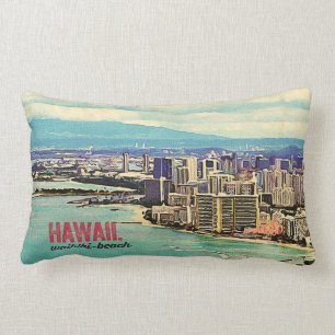 Coussin Rectangle Rétro vieille plage de Waikiki d'île d'Hawaï Oa