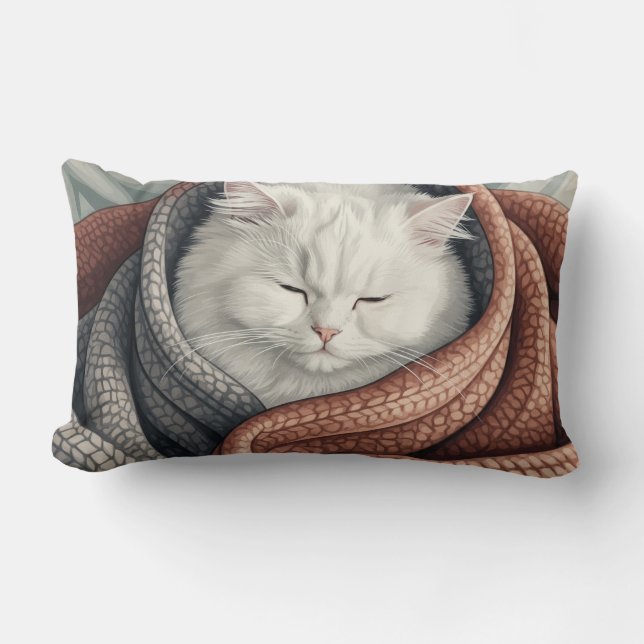Coussin Rectangle Rêves Douillets : Chat Noir dans une Douce Couvert (Recto)