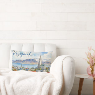 Coussin Rectangle Reykjavik Islande souvenir aquarelle