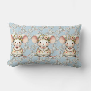 Coussin Rectangle Robe de souris florale mignonne Couronne de fleurs