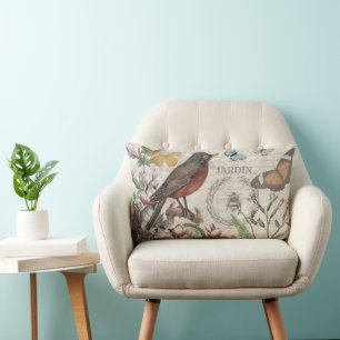 Coussin Rectangle Robin Elegant Bird Butterfly French Art