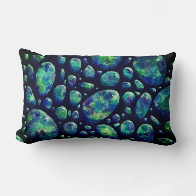 Coussin Rectangle Roches Turquoise dans l'espace Oeuvre originale (Recto)