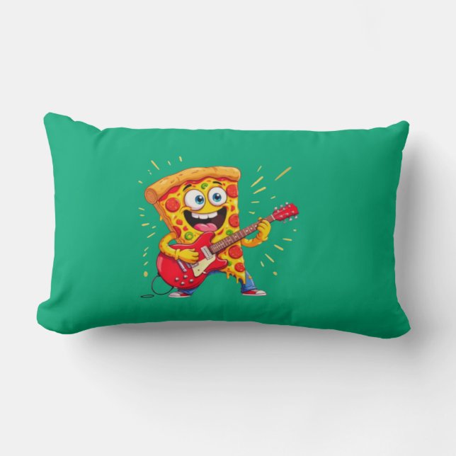 Coussin Rectangle **Rock ’n’ Roll Pizza – Funny Guitar-Playing Slice (Recto)