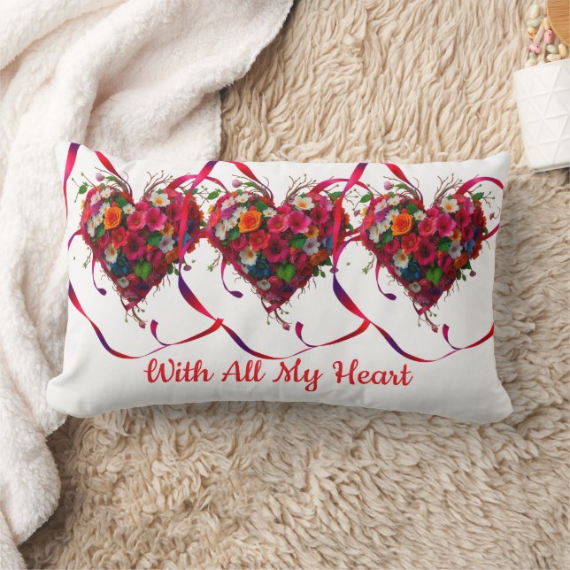 Coussin Rectangle Romantic Floral Heart (Couverture)