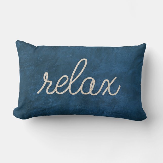 Coussin Rectangle Rope RELAX Texte Sur Cuir Bleu (Recto)