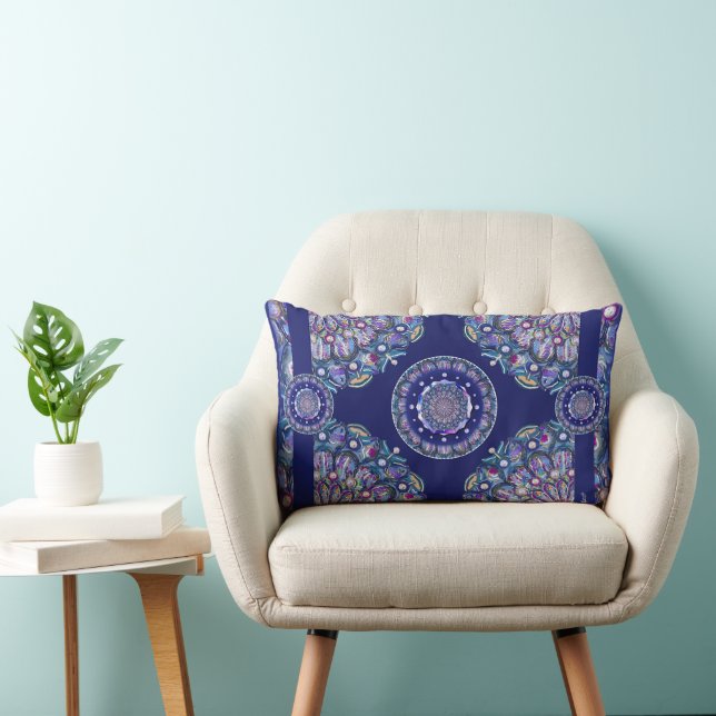 Coussin Rectangle Rosace bleue (Chaise)
